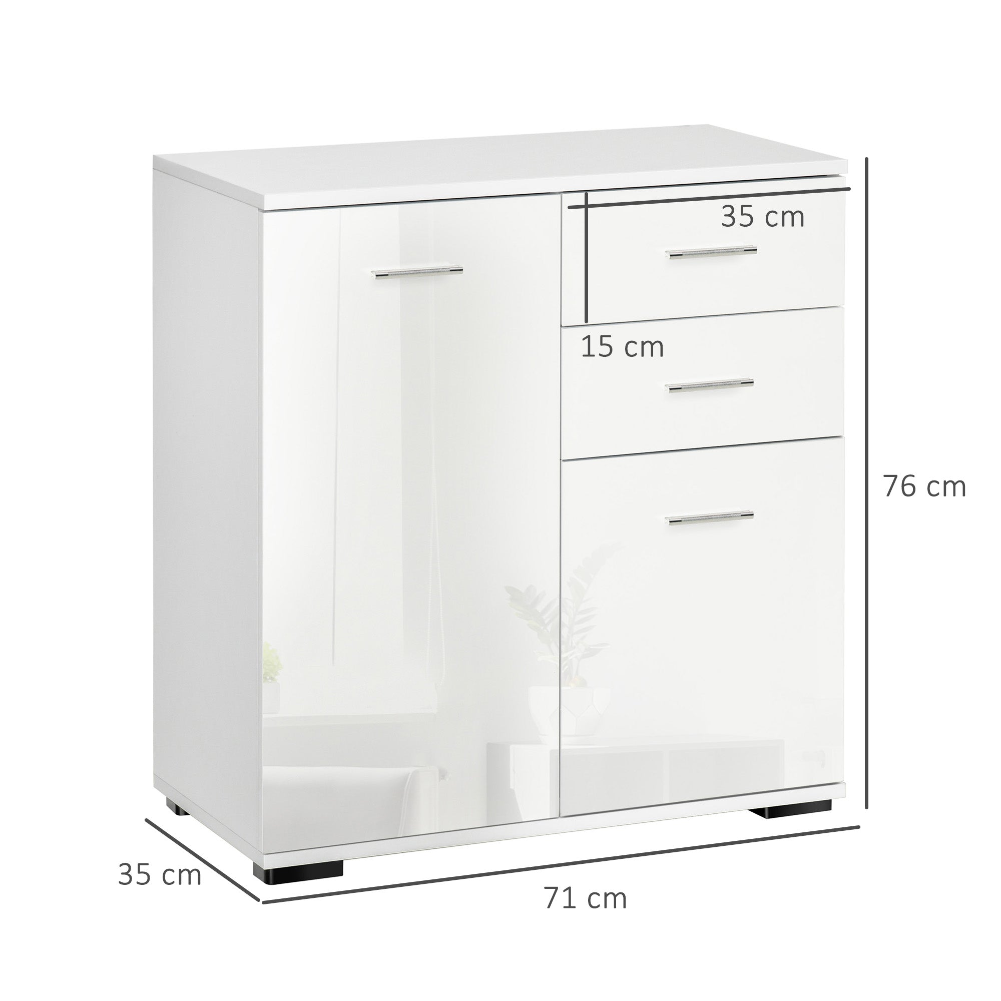 HOMCOM Modern High Gloss Sideboard Storage Cabinet Table Chest of Drawers for Bedroom Living Room Storage Furniture, White 