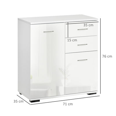 HOMCOM Modern High Gloss Sideboard Storage Cabinet Table Chest of Drawers for Bedroom Living Room Storage Furniture, White 