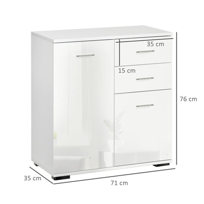 HOMCOM Modern High Gloss Sideboard Storage Cabinet Table Chest of Drawers for Bedroom Living Room Storage Furniture, White 