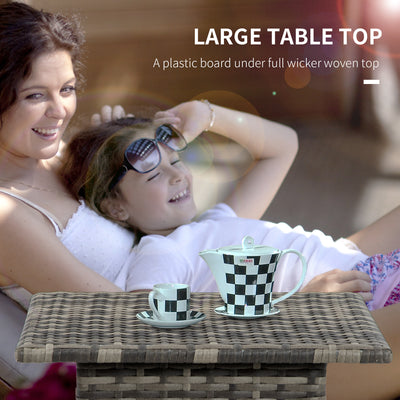 Outsunny Rattan Side Table, Outdoor Coffee Table with Plastic Board Under the Full Woven Table Top for Patio, Garden, Balcony, Mixed Grey 