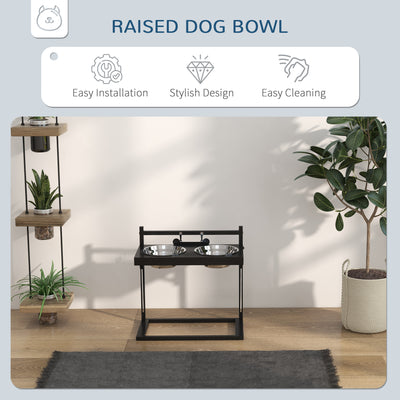 PawHut Dog Bowls with Stand, Adjustable Height Elevated Dog Bows for Small Medium Large Dogs - Black 