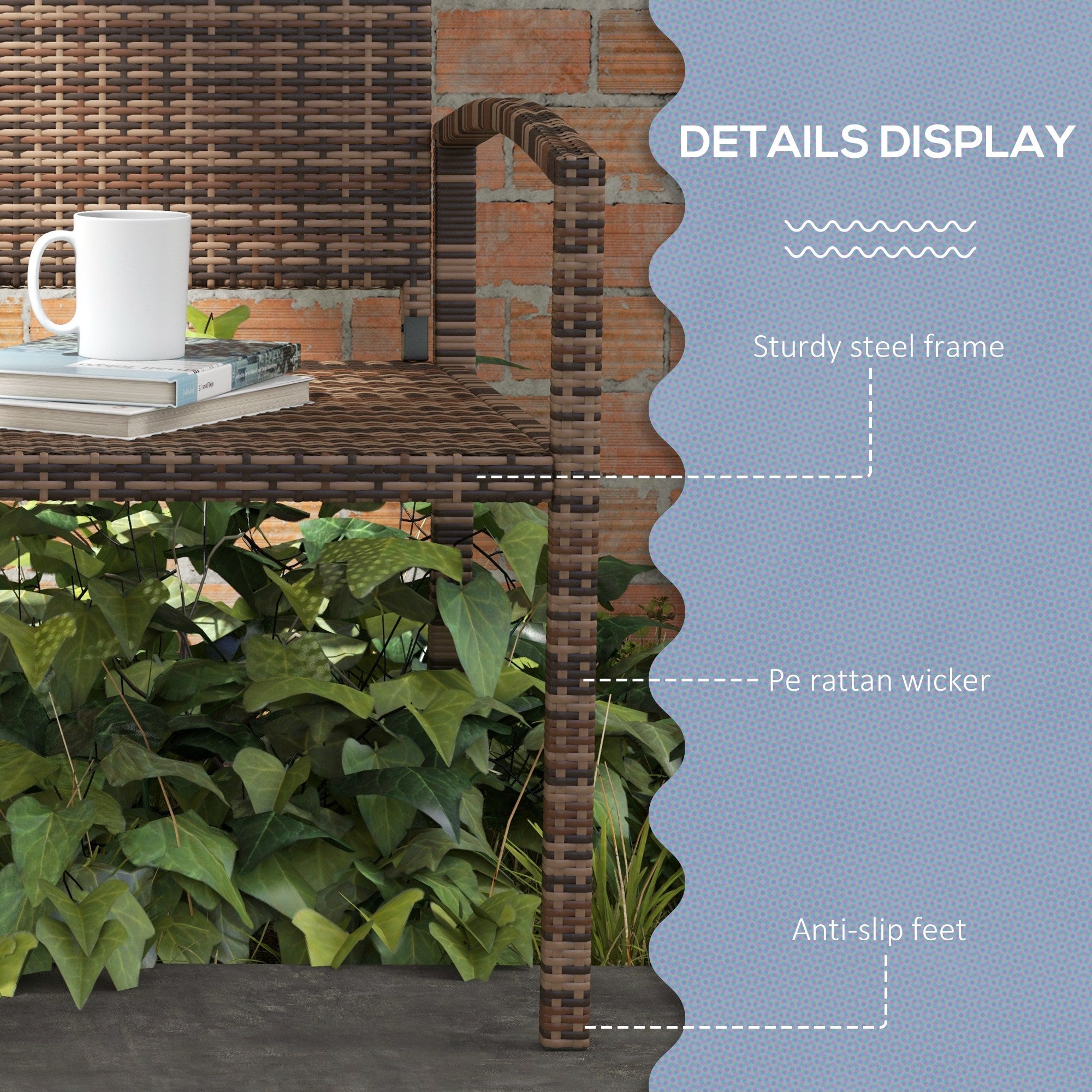 Outsunny All Weather Wicker Garden Loveseat, 2 Seater Poly Rattan Garden Bench, Outdoor Seating Bench Brown 