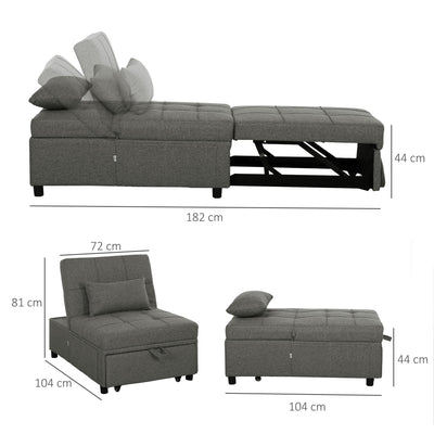 HOMCOM Four-In-One Single Sleeper Chair - Dark Grey 