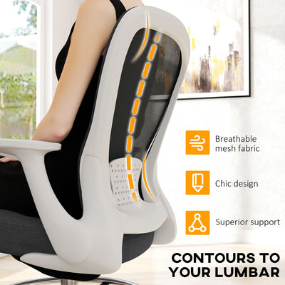 HOMCOM Draughtsman Chair, Mesh Drafting Chair, Ergonomic Office Chair with Flip-up Armrest, Adjustable Foot Ring, Black White 