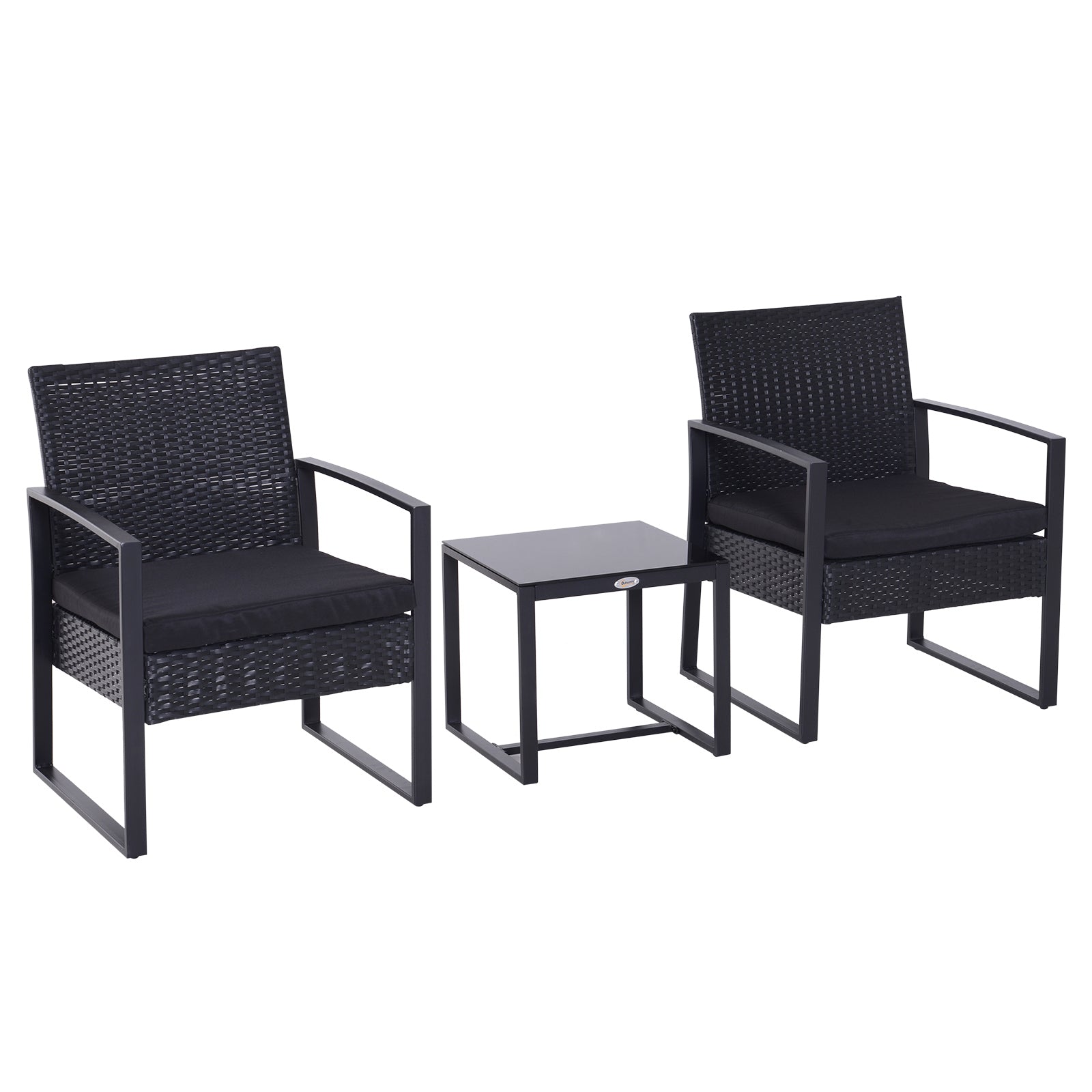 Outsunny 2 Seater Rattan Coffee Set-Black 