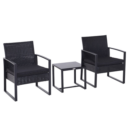 Outsunny 2 Seater Rattan Coffee Set-Black 