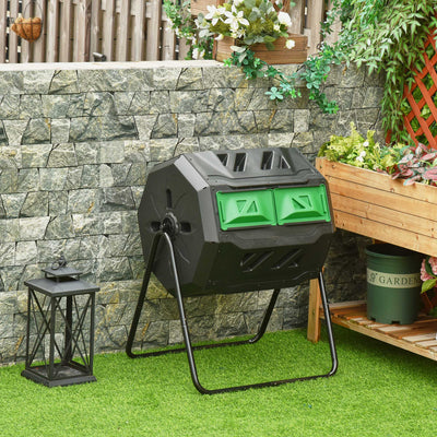 Outsunny 160L 360° Rotating Dual Chamber Composter - Black 