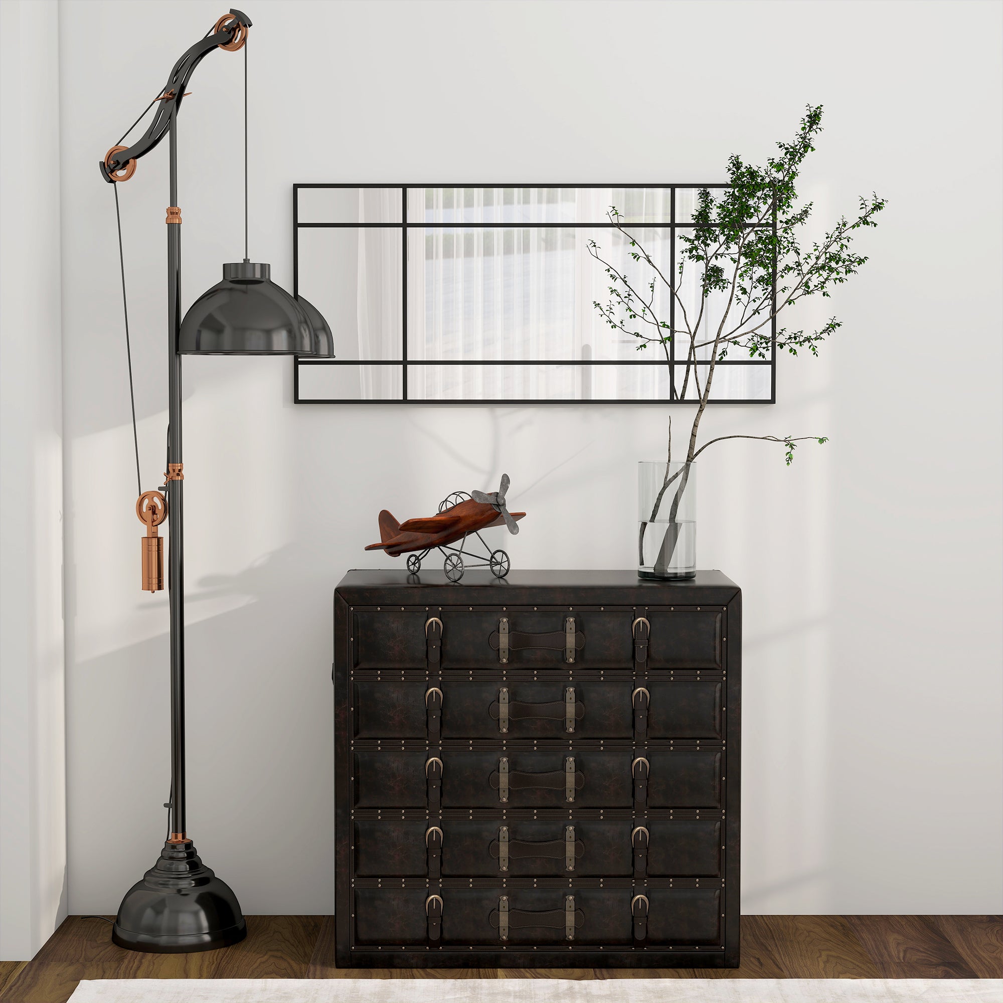 HOMCOM Decorative Grid Wall Mirror, with Back Hooks - Black 