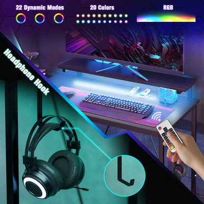 HOMCOM Reversible 'L' LED Light Gaming/Work Desk - Black 