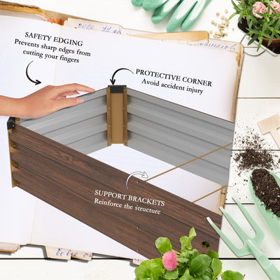 Outsunny 60 x 240cm Galvanised Steel Planter, with Open Bottom, Brown 