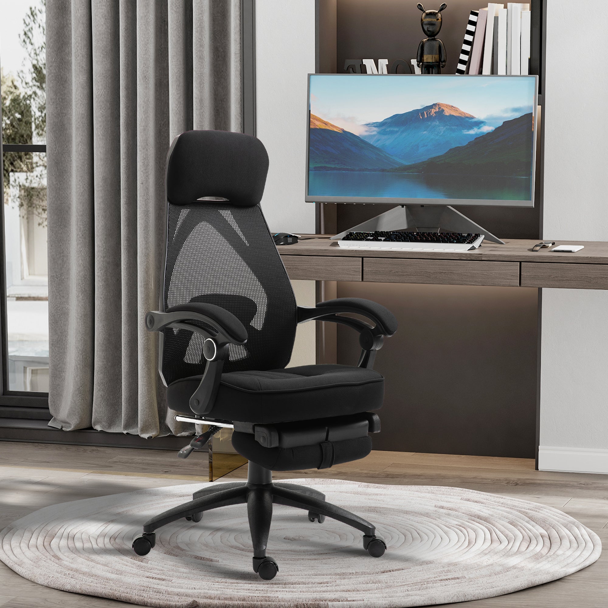 Vinsetto Office Chair with Footrest,High Back Swivel Desk Chair with Adjustable Height and Headrest for Home Office, Black 