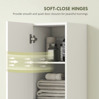 HOMCOM Wall Mounted Tall Bathroom Storage Cabinet with Soft-Close Hinges, Slim Bathroom Cabinet with 2 Doors, White 