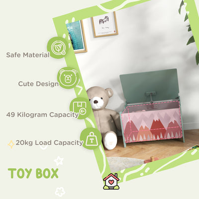 ZONEKIZ Toy Box, Kids Storage Chest, with Lid, Safety Hinge - Green 