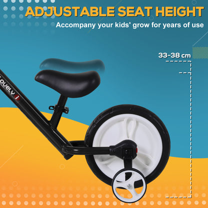 HOMCOM 11 Inch Kids Balance Bike Training Pedal Bicycle W/ Removable Stabilizers EVA Tyres Adjustable Seat Height 2 to 5 Years Gift for Boys Girls Black 