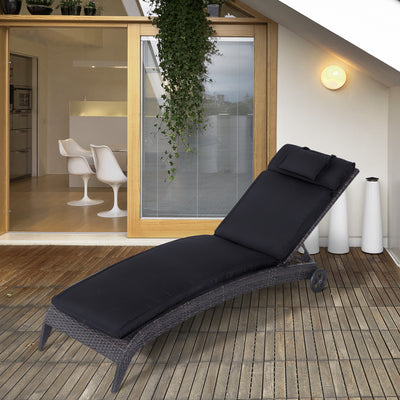 Outsunny Garden Sun Lounger Cushion Replacement Thick Sunbed Reclining Chair Relaxer Pad with Pillow - Black 