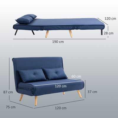 HOMCOM Two-Seater Linen-Look Sofa Bed - Dark Blue 