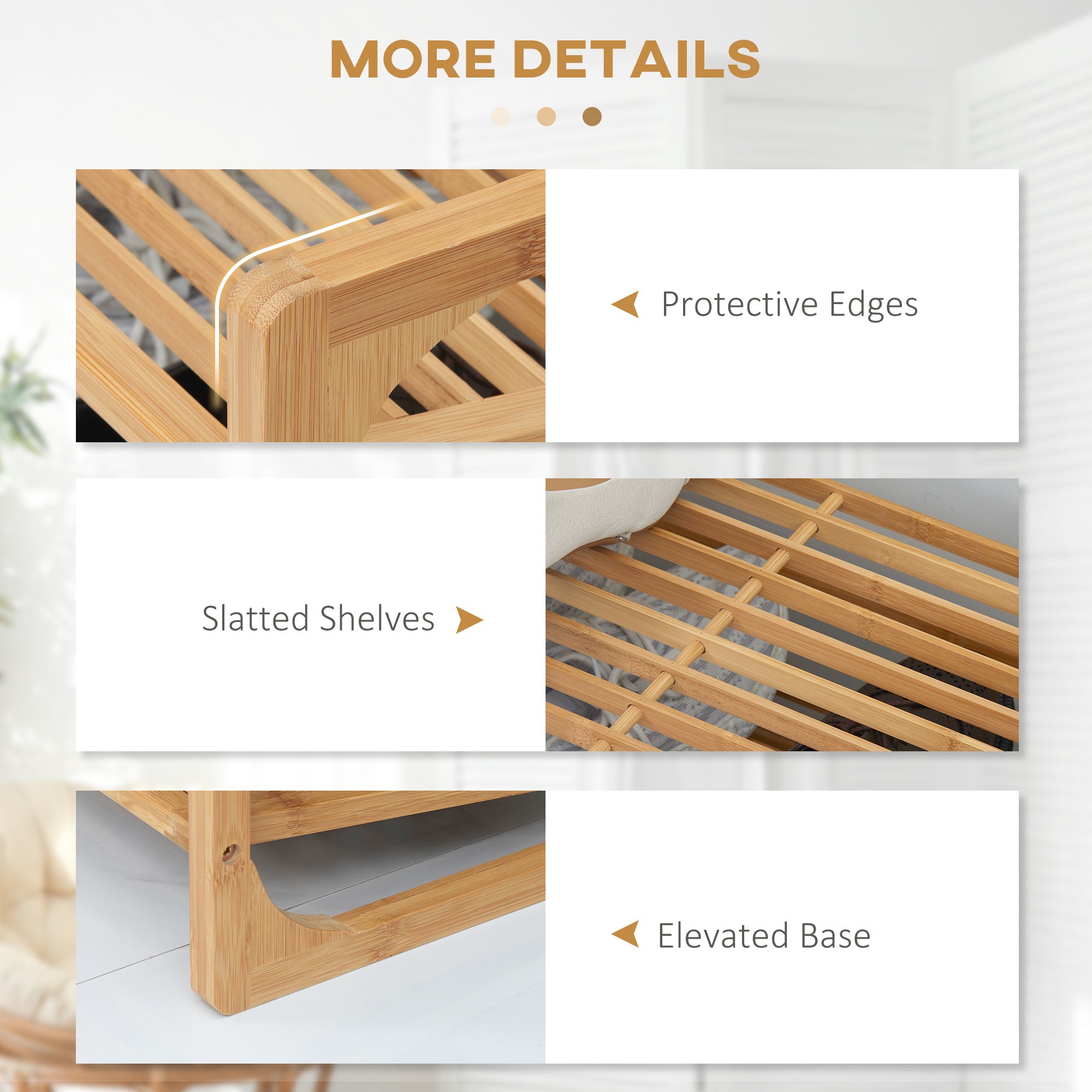 HOMCOM 3-Tier Shoe Rack, Bamboo Shoe Storage Organizer with Slatted Shelves, Free Standing Shoe Shelf Stand for 9 Pairs of Shoes for Entryway, Hallway, Natural 