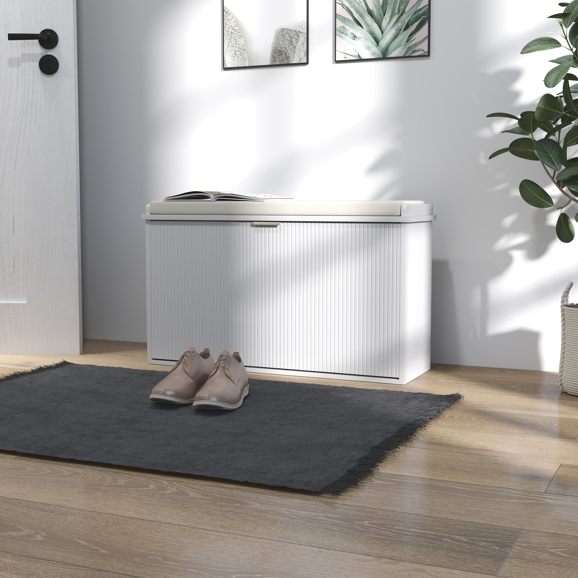 HOMCOM Elegant Eight Shoe Bench, with Top Seat - White 