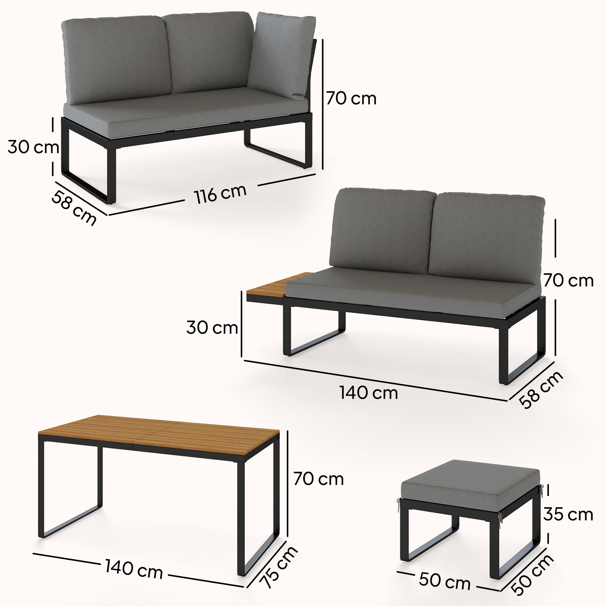 Outsunny Patio Furniture Set Modular Garden Sofa Set 6 Pieces with Dining Table for Outdoor Patio Grey 