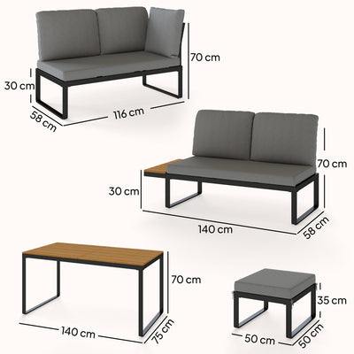 Outsunny Patio Furniture Set Modular Garden Sofa Set 6 Pieces with Dining Table for Outdoor Patio Grey 