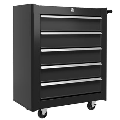 HOMCOM 5-Drawer Tool Chest with Wheels, Steel Lockable Tool Storage Cabinet with Handle, 2 Keys for Garage, Workshop, Black 
