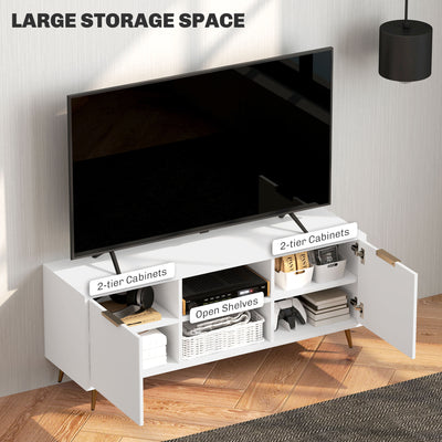 HOMCOM Modern TV Stand Cabinet for TVs up to 55", TV Unit with 2 Open Shelves and 2 Cabinets, Entertainment Centre with Cable Management for Living Room, White 