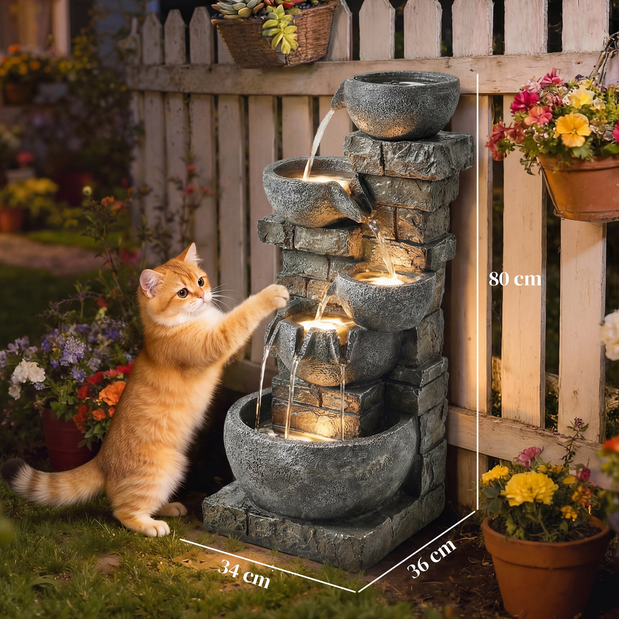 Outsunny Outdoor Water Fountain with LED Lights, 80cm Tall 5 Tiers Cascading Water Feature for Garden Patio Home Decor, Mixed 