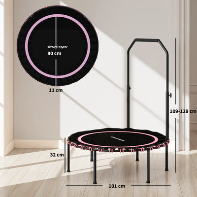 SPORTNOW 40" Foldable Fitness Trampoline Rebounder with Handle, Pink 