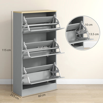 HOMCOM Modern Compact Three-Drawer Shoe Storage Cabinet - Grey 