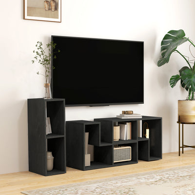 HOMCOM TV Stand for TVs up to 75 Inches, Free Combination TV Unit with Storage Shelves, Extendable Entertainment Centre for Living Room, Black Wood Grain 