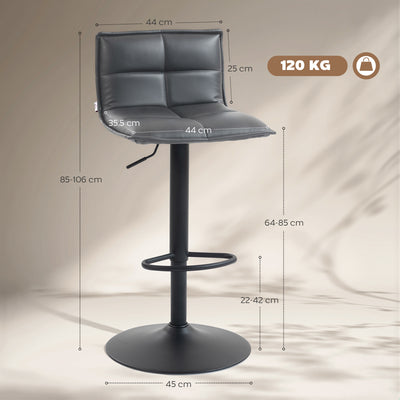 HOMCOM Set of Two Modern Faux Leather Bar Stools - Dark Grey 
