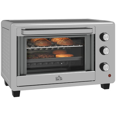 HOMCOM 30L 60-230\'e2\'84\'83 Mini Electric Oven, with Accessories - Silver Tone 