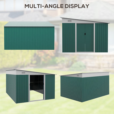 Outsunny Garden Metal Storage Shed Outdoor Metal Tool House with Double Sliding Doors and 2 Air Vents, 11.3x9.2ft, Green 