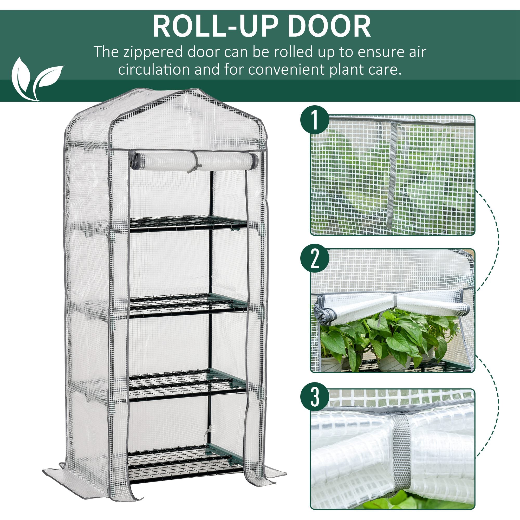 Outsunny 4 Tiers Mini Portable Greenhouse Compact Plant Grow Shed Metal Frame PE Cover 160H x 70L x 50Wcm 