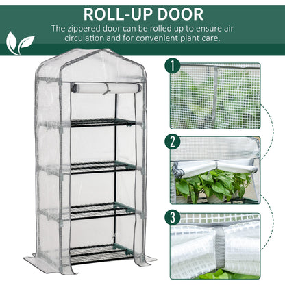 Outsunny 4 Tiers Mini Portable Greenhouse Compact Plant Grow Shed Metal Frame PE Cover 160H x 70L x 50Wcm 