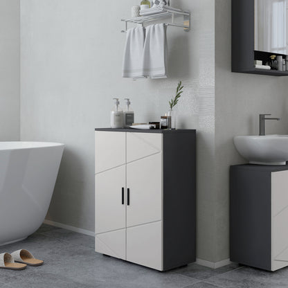 kleankin Small Bathroom Cabinet, Bathroom Storage Cabinet with 2-Doors Cupboard, 2 Adjustable Shelves and Soft Close Mechanism, Grey 