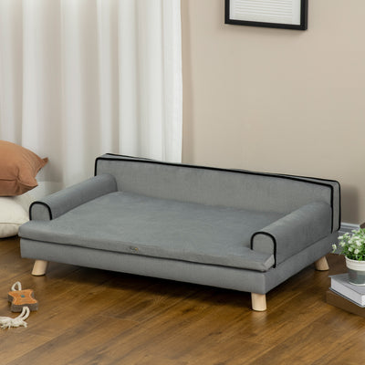 PawHut Dog Sofa, with Wooden Legs, Water-Resistant Fabric, for Medium & Large Dogs - Grey 