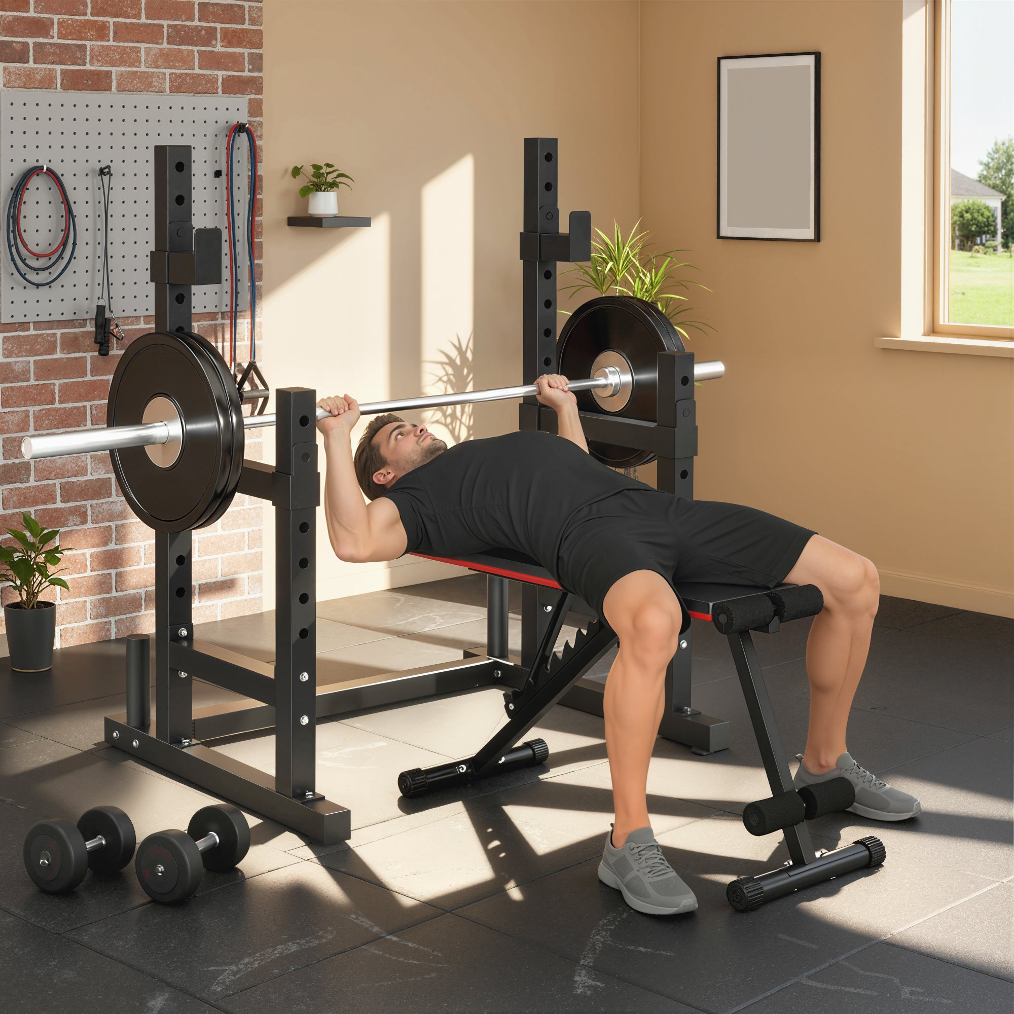 SPORTNOW Adjustable Squat Rack with Plate Holders, 300 kg Load 