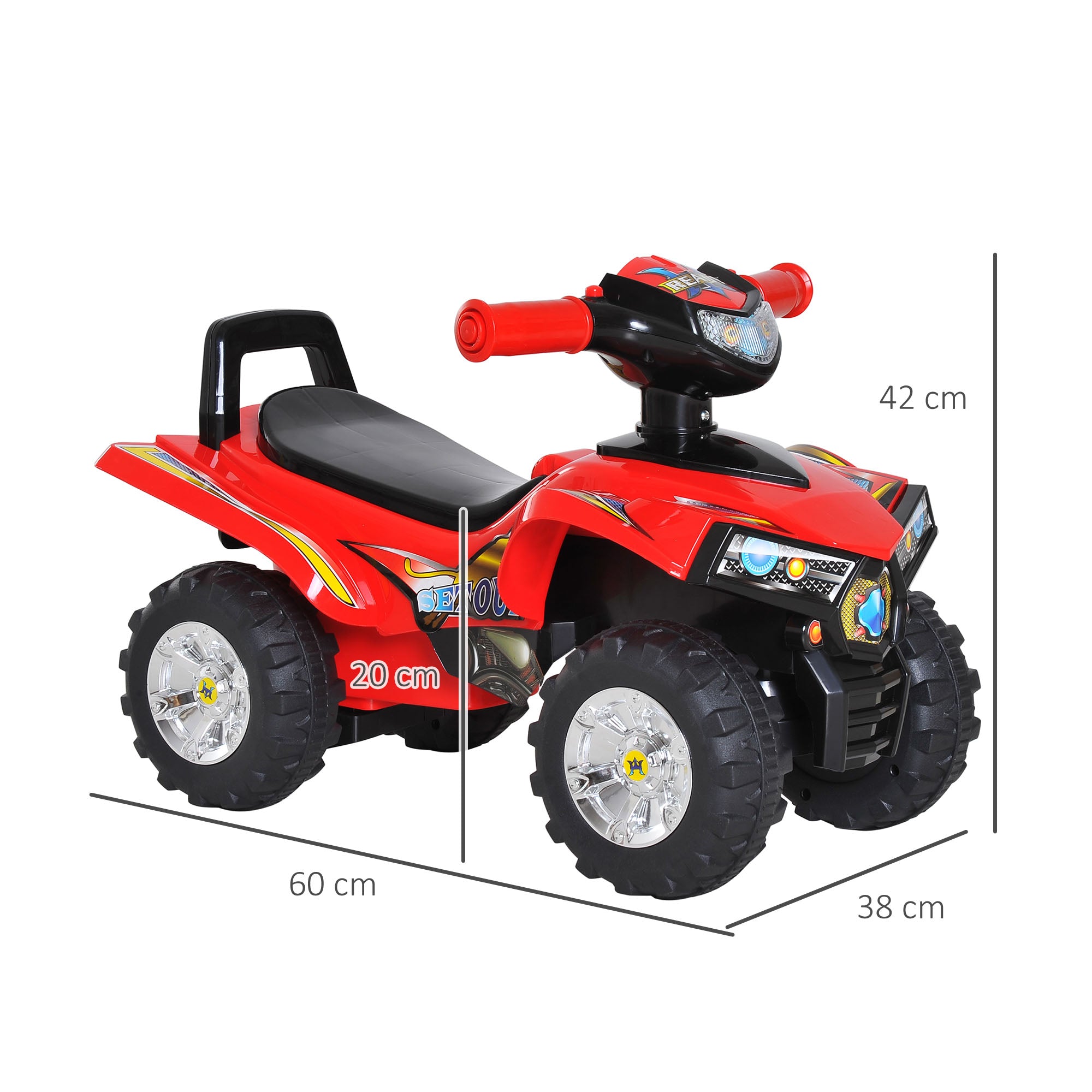HOMCOM Kids Children Ride-on Toy Off Road Style Quad Bike Racing Car NO POWER 4 Wheels Horn Music Red 