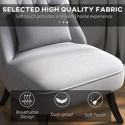 HOMCOM Fabric Single Sofa, Tub Chair, Upholstered Bedroom Chair with Pillow, Solid Wood Leg for Home, Living Room, Dining Room, Set of 2, Grey 