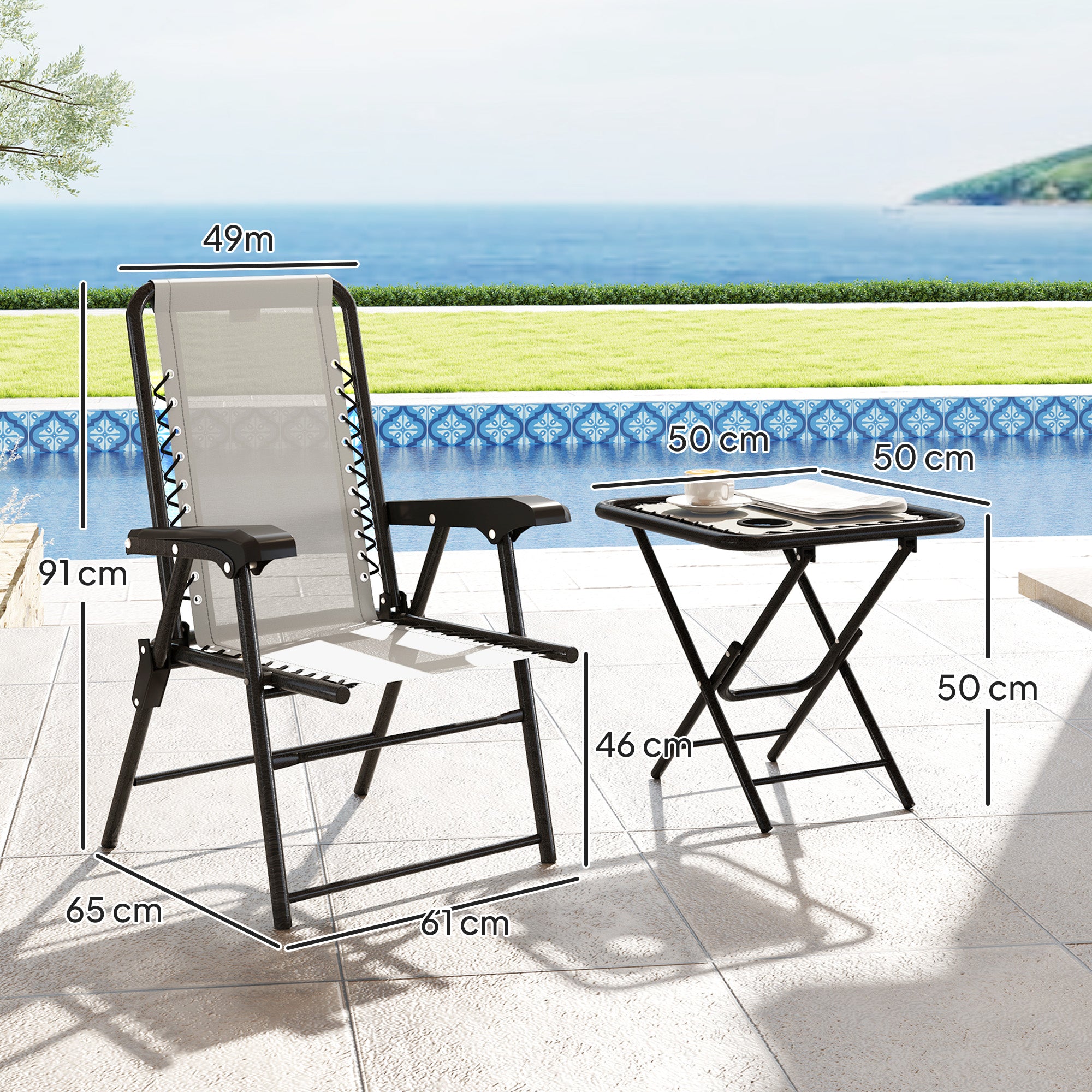 Outsunny Three-Piece Garden Table and Chair Set - Cream White 