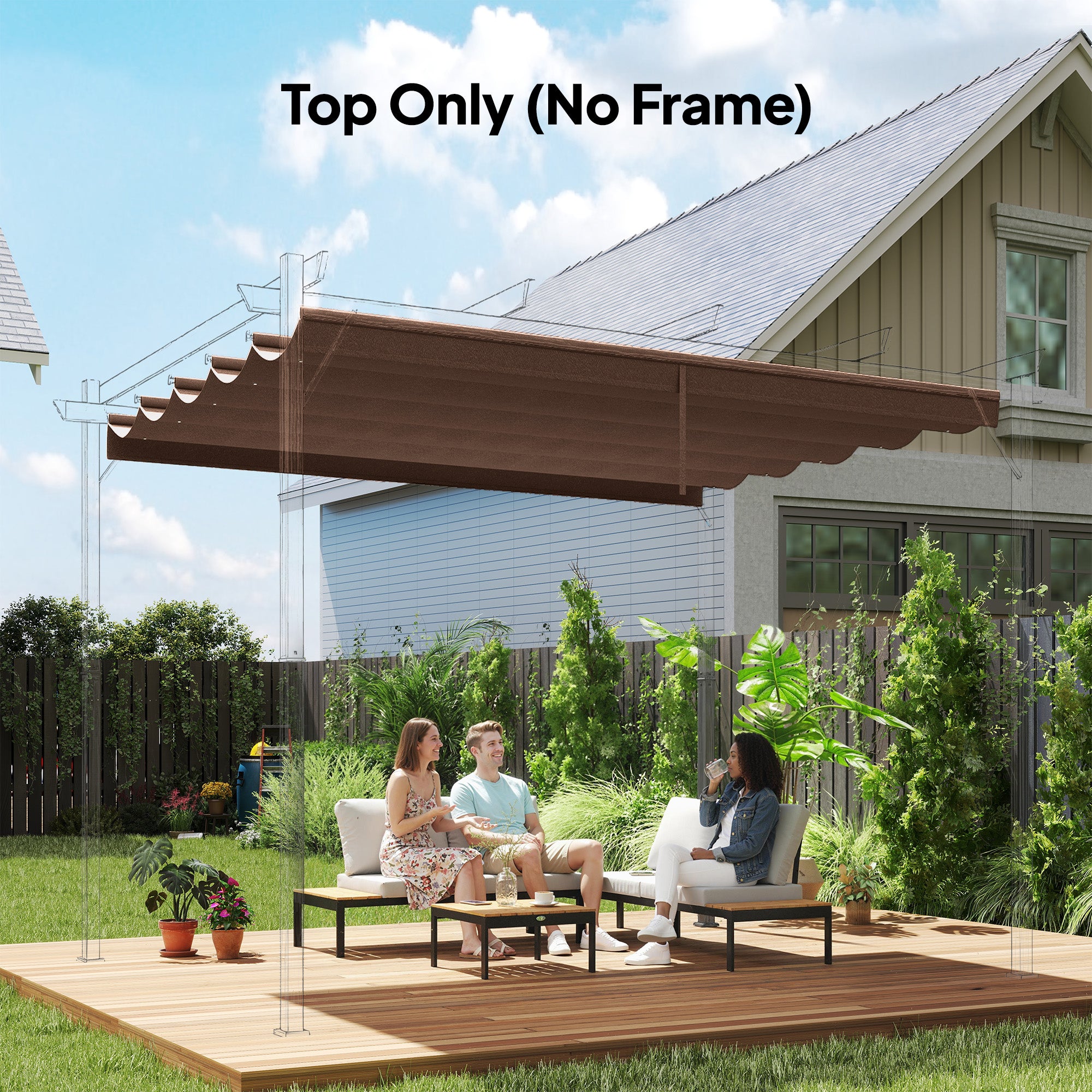 Outsunny Retractable Pergola Cover, 2.55 x 2.5 m Replacement Canopy Fabric for 3 x 3 m Frame, Roof Top Only, Brown 