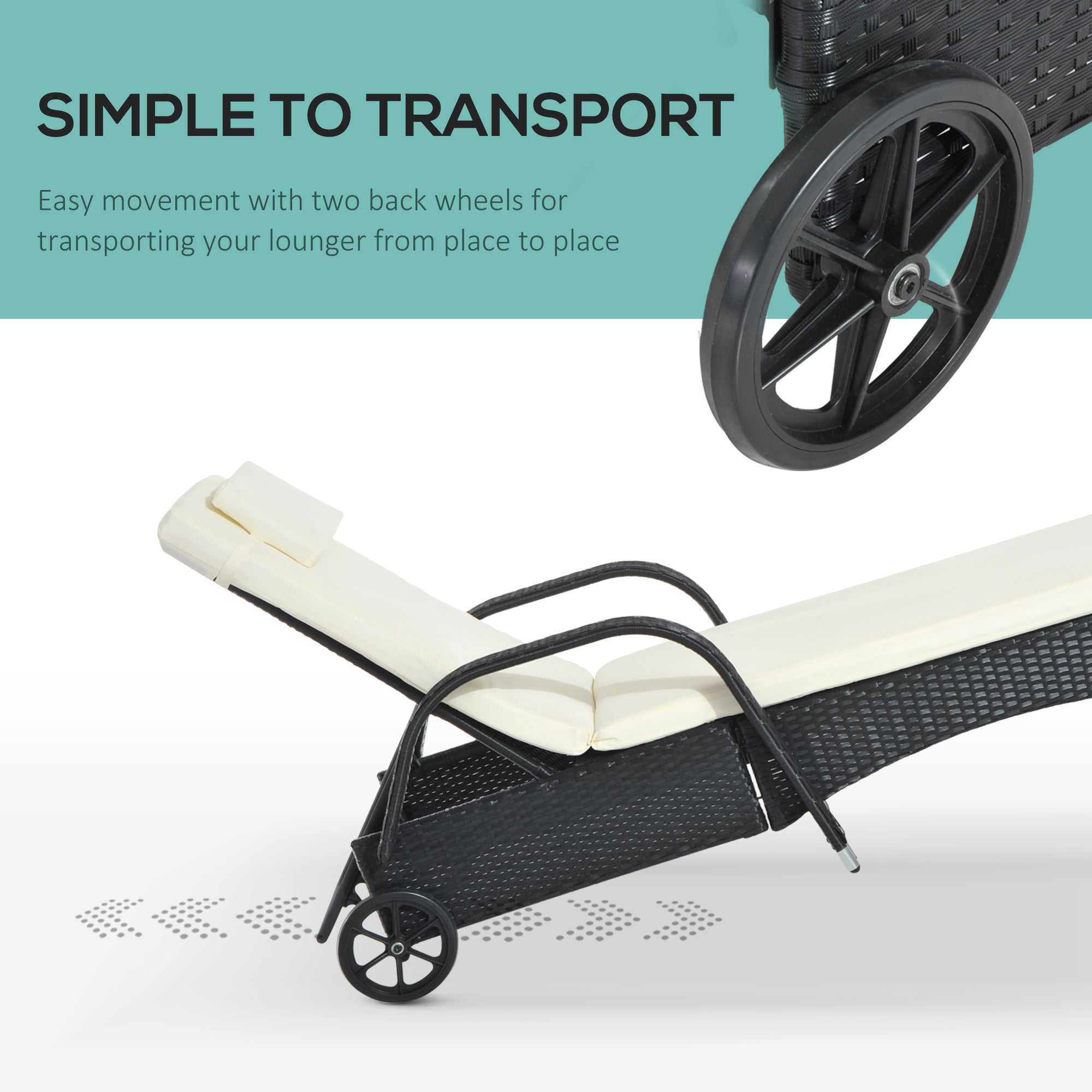 Outsunny Garden Rattan Furniture Single Sun Lounger Recliner Bed Reclining Chair Patio Outdoor Wicker Weave Adjustable Headrest with Fire Retardant Cushion - Black 