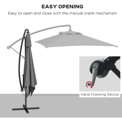 Outsunny 3(m) Cantilever Overhanging Parasol, with Cross Base - Grey 