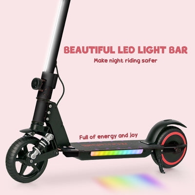 SPORTNOW Folding Electric Scooter for Kids Age 6-14 with Dual Brakes, Front Suspension, LED Colourful Lights and Display, 6.8kg Lightweight Aluminium E Scooter, Up to 14 KM/H & 6 KM, Black 