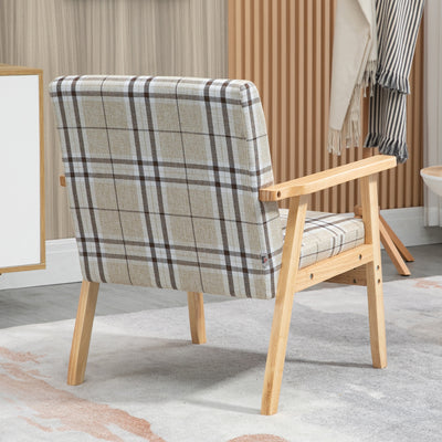 HOMCOM Modern One Seater Sofa for Living Room, Linen Fabric Small Couch with Rubber Wood Frame, Armrests, Lattice Pattern, Upholstered Armchair, Beige 
