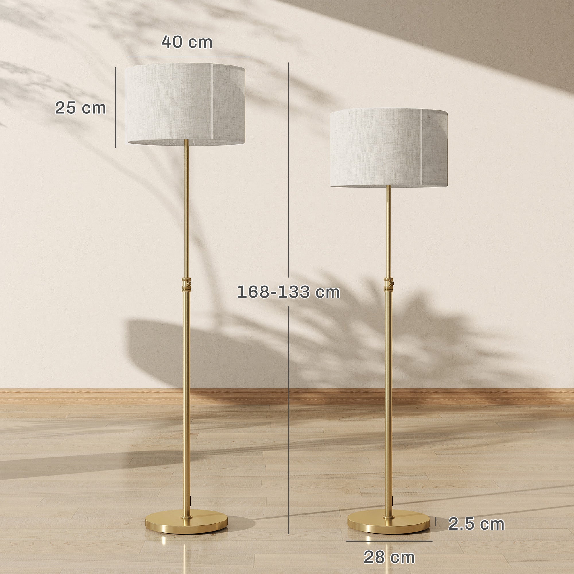 HOMCOM Floor Lamp with Remote, Height Adjustable Standing Lamp with Linen Shade, Dimmable with 3000K-6000K Adjustable Colour Temperatures, Foot Switch for Living Room Bedroom Office, Gold Tone 