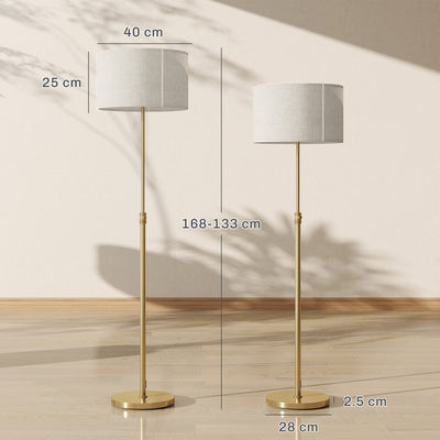 HOMCOM Floor Lamp with Remote, Height Adjustable Standing Lamp with Linen Shade, Dimmable with 3000K-6000K Adjustable Colour Temperatures, Foot Switch for Living Room Bedroom Office, Gold Tone 