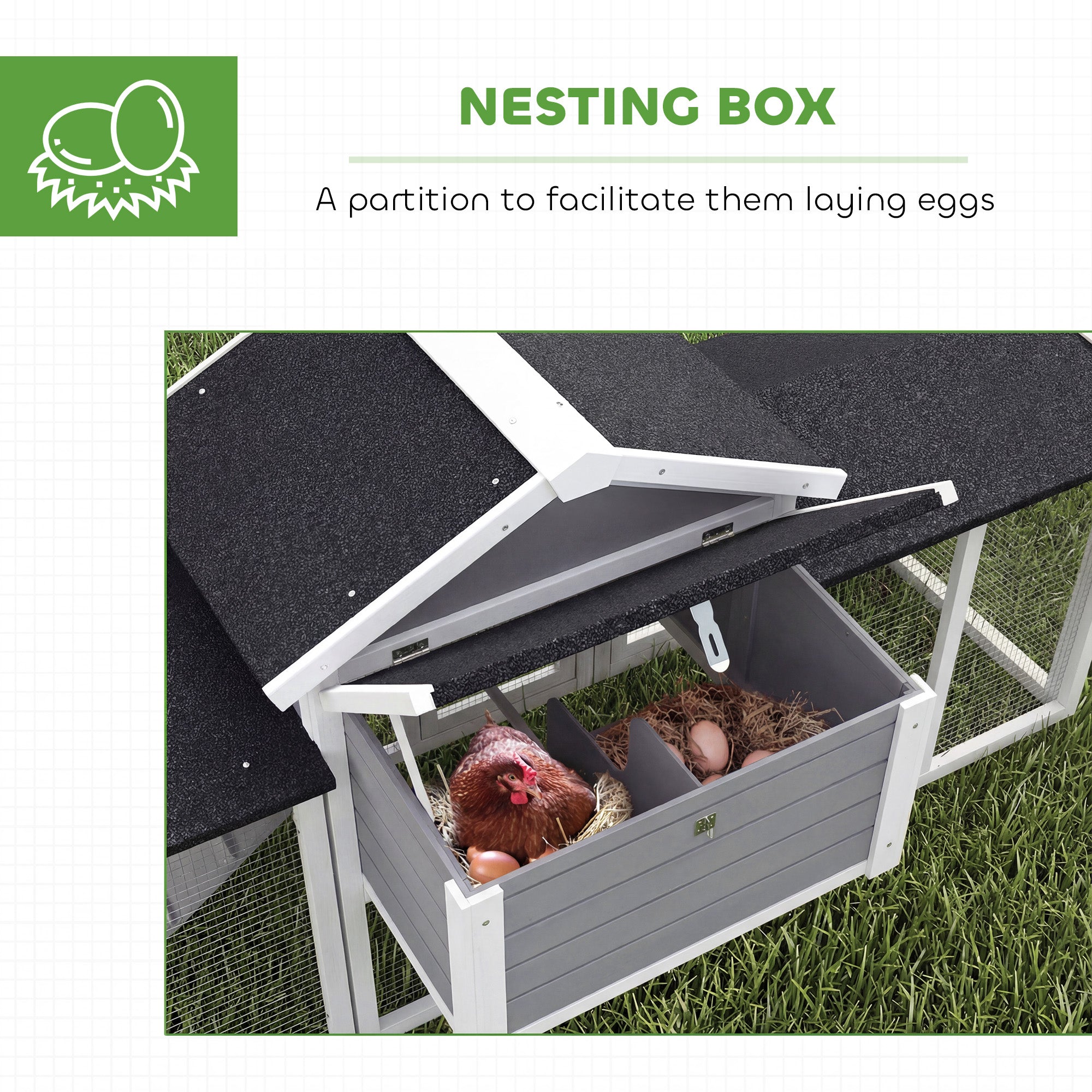PawHut Large Chicken Coop, Wooden Outdoor Chicken Cage Poultry Hen House with Nesting Box 