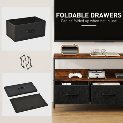 HOMCOM TV Stand Cabinet with 3 Foldable Drawers - Rustic Brown 